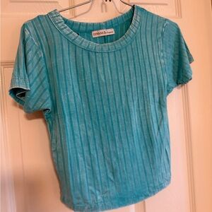 NEW ZENANA M Mineral Wash Crop Top TEAL